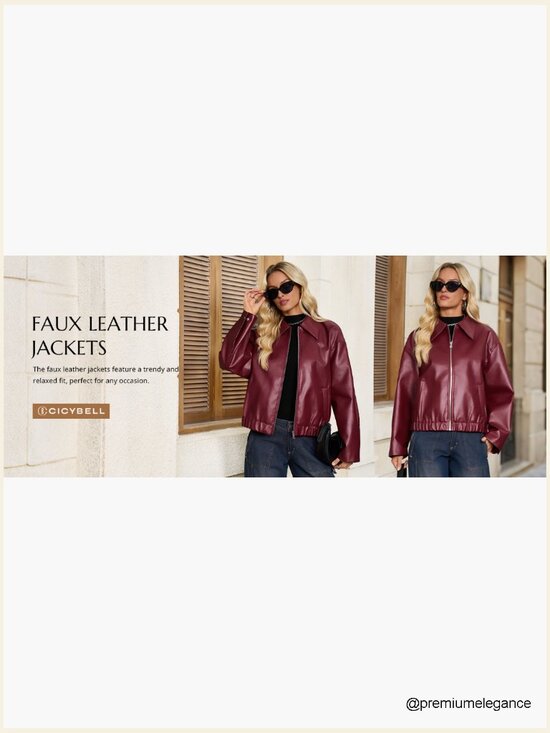Faux Leather Bomber Jacket Cropped Zip Up Outerwear Lightweight Water Repellent - Picture 7 of 7